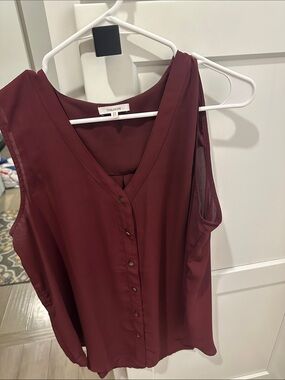 Maurices Button-Front Sleeveless V-Neck Top - Burgundy